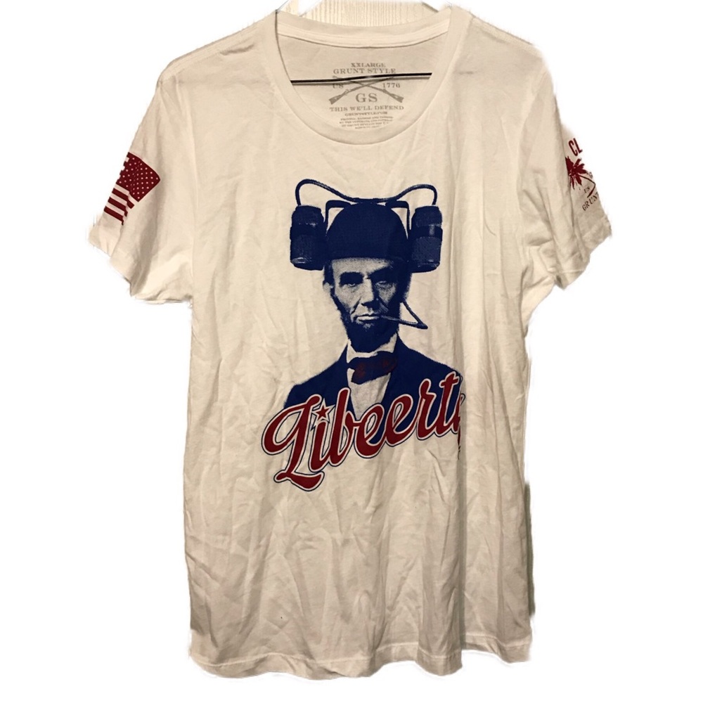 Super cool Abe Lincoln with a beer helmet tee 🇺🇸